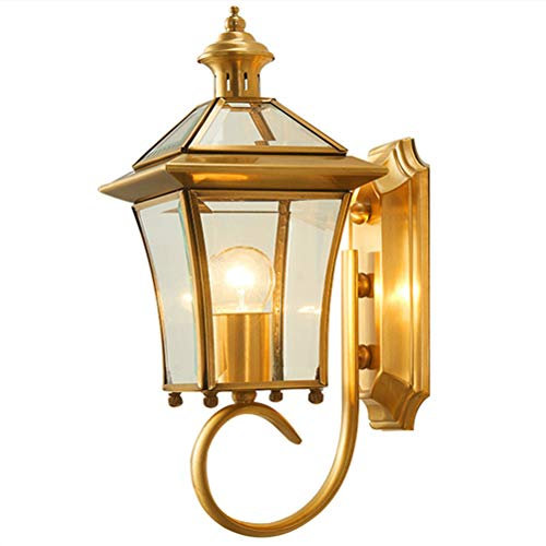 OOWOKS Außen Amerikanische Wandlampe aus Kupfer/Glas, Draussen Wasserdicht Wandleuchte Außenleuchte Messing-Gartenlampe IP65 im Freien Wandbeleuchtung,für Garten Terrasse Hof Haustür Korridor Balkon
