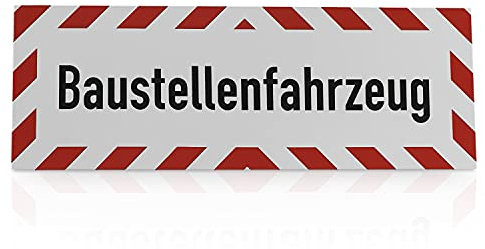 Betriebsausstattung24 Hinweisschild „Baustellenfahrzeug“ - Weich-PVC-Folie, selbstklebend Größe (BxH): 29,7 x 10,5 cm - Baustellenfahrzeug - Autoschild - Hinweisschild Kraftfahrzeuge - KFZ