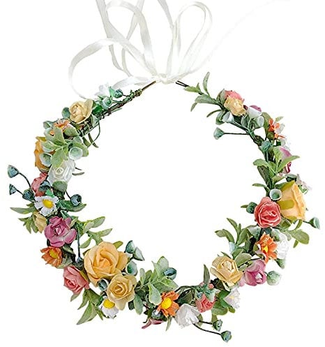 SacJkt Rose Blumen Krone, Blumen kranz Stirnband, bunter böhmischer Brautblumen Haarkranz für Hochzeit, Party