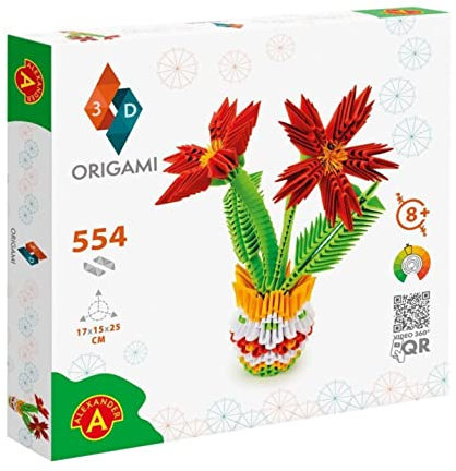 Origami 3D 501829 - 3D Origami Topfblume - Schöne 3D Papierskulptur mit patentierten Bauteilen und verständlicher Bauanleitung, 554 Teile, 17x15x25cm, ab 8 Jahre, Mittel