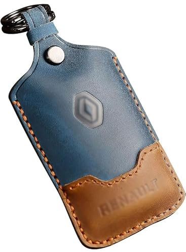 Friendship Handmade Leather Key Card Case for Renault Key Fob - 4 Buttons Car Key Cover with Durable Keychain Compatible with Renault Captur, Clio, Kadjar, Zoe, Megane, Dacia Duster - Blue