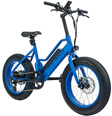 Highphoria Elektrofahrrad Kinder 20 Zoll, Fat Tire E-Bike für Kids, 25 km/h 100km E-Mountainbike Elektro Fahrrad mit 48V 250W Motor, 7-Gänge Pedelec (Blau/Blau)