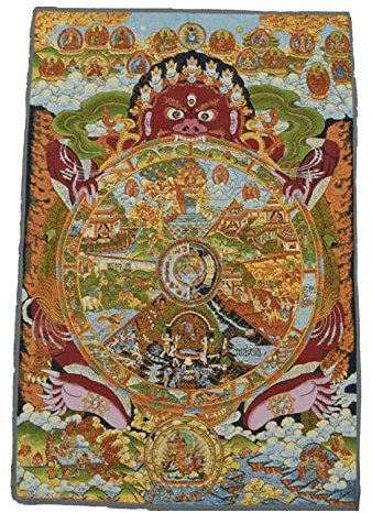 CYXZX Auspicious Symbols Tibetischer Thangka-Wandteppich, Stickerei, Vintage-Buddhismus-Thangka-Brokat Für Moderne Familienschlafzimmer-Dekorposter (Size : 60x90cm(23x35inch))