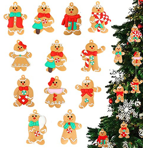 Surflyee 12 Pezzi Omino Pan di Zenzero Natale, Addobbi Natalizi, Decorazioni Natalizie Albero, Ornamenti Nataliz, Per Albero di Natale, Casa, Regalo, Festa