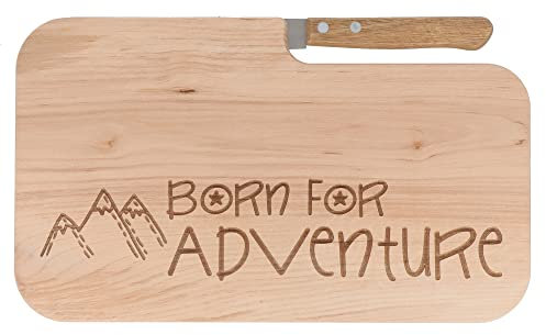 Spruchreif | Brotzeitbrett mit Messer | Frühstücksbrett mit Gravur | Holzbrett mit Messer | Outdoor Geschenk | Geschenk für Camper | Geschenk für Wanderer | Outdoor Frühstück| Born for Adventure