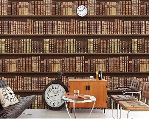 3D Self-Adhesive Canvas Wallpaper Large Mural Photo Wallpaper Vintage Classical Bookshelf Poster Wallpaper Decorative Mural Wallpaper Home Decoration For Teen Dorm Boy Girl Room Living 140(W)x70(H)cm
