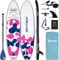 Santasup Tavola gonfiabile per adulti, tavola da SUP con accessori per SUP, pompa a doppia azione, ampia posizione, tavola antiscivolo, zaino da viaggio, tavola rosa da pesca
