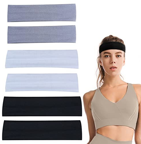 CUHZA 6 Stück Sport Stirnbänder, Schweißbänder Haarband, rutschfeste Haarband Sportliche Stirnband, Feuchtigkeit Wicking Schweißband für Jogging Yoga Radfahren Fitness für Damen Herren