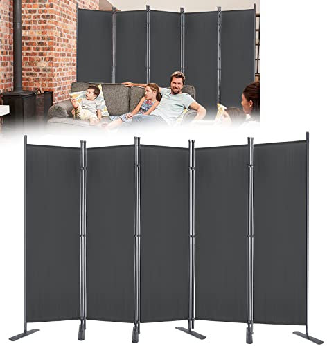 LZQ Paravent Trennwand 280 x 180 cm Stoff Raumteiler 5 Teilig Balkon Sichtschutz Klappbar Freistehend Stellwand Faltbar Garten Büros Dunkelgrau