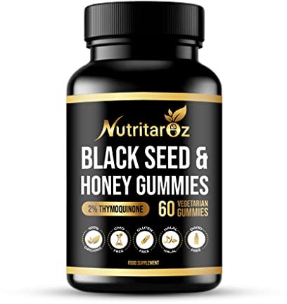 Black Seed Oil & Honey Gummies – 2% Thymoquinone - Nigella Sativa to Support Immune System - Powerful Antioxidants for Hair, Skin, Joints & Wellness - Gluten Free - 60 Vegetarian Gummies – Nutritaroz