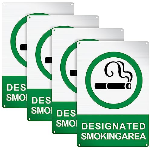 Therwen 4 Stück Schild mit Aufschrift Smoking Area, 17.8x25.4 cm, Aluminium, reflektierende Schilder, für den Außenbereich, Hof, Innenbereich, Zuhause, Business, rostfrei, grün, schwarz und weiß