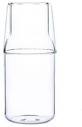 Set di Caraffa per L'acqua da Comodino con Set di Bicchieri in Vetro, Caraffa per L'acqua da Notte da Comodino con Set di Tazze, Bottiglia di Collutorio in Vetro Brocca per Acqua di Succo(500 ml)