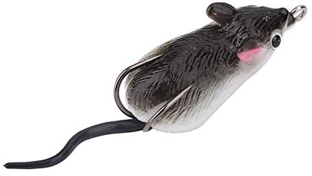 VBESTLIFE Topwater Angelköder in Mäuseform, Harter Körper, Metallkugel, Rotierender Schwanz, Drillinge, Künstliche Ratten, Angelköder für Barsch und Hecht (Grau)