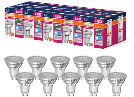 OSRAM Valore a stella a PAR16 per base GU10, lampada riflettore, GL, 575 lumen, bianco freddo, 4000k, sostituzione per lampadine da 80w convenzionali, non dimmerabile, 10 pacchetti