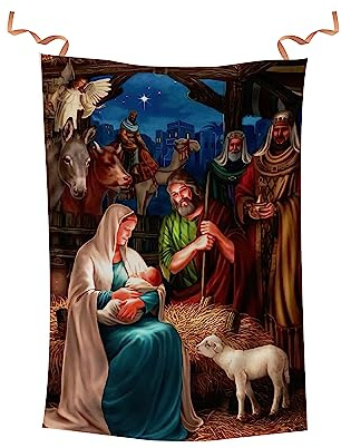 Balconera de Navidad con imágen del niño Jesús. Decoración navideña colgadura religiosa del niño Jesús. Colgadura Navidad de tela. (70 x 100 cm.)