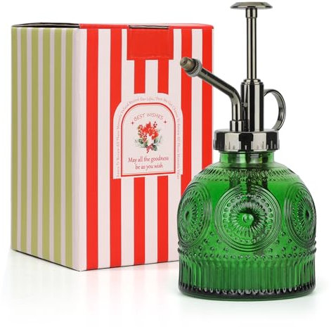 T4U 200ML Glass Plant Mister, Spray Bottle with Top Pump Fine Mist Garden Flower Sprayer Watering Can Gift for Indoor Outdoor Succulent House Plant (Green)