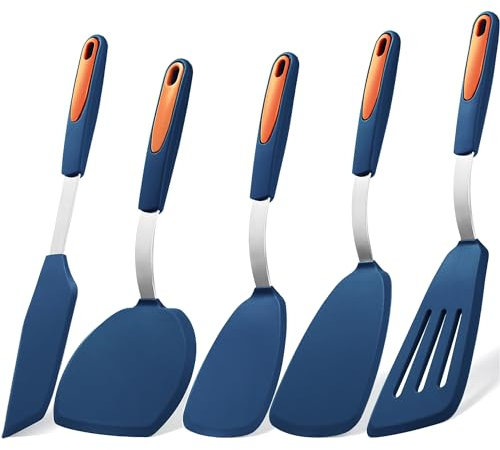 To encounter 5 Pieces Silicone Spatula Set, BPA Free Silicone Turner Spatulas, Heat Resistance Cooking Utensils, Flip Turner for Fish, Egg, Pancake, Navy Blue