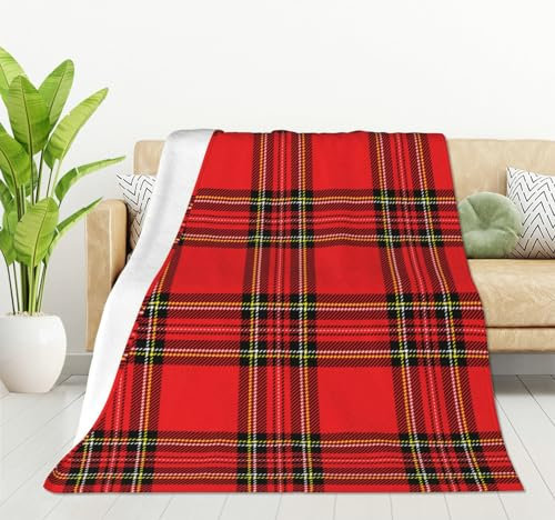 HGOD DESIGNS Rotes Karomuster, traditionelles schottisches Schottenkaromuster, Überwurf, Decke, Dekoration, gemütlich, warm, für Zuhause, Schlafzimmer, Sofa, Büro, 127 x 152,4 cm