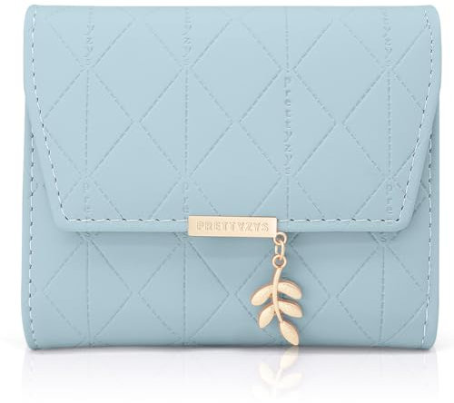 REETEE Damen Geldbeutel aus Weichem Veganem Leder Kleine Portemonnaie Damen mit Vielen Fächern, Mini Portmonee mit Münzfach und Kartenfächer Frauen Geldbörs … (Hellblau-1)