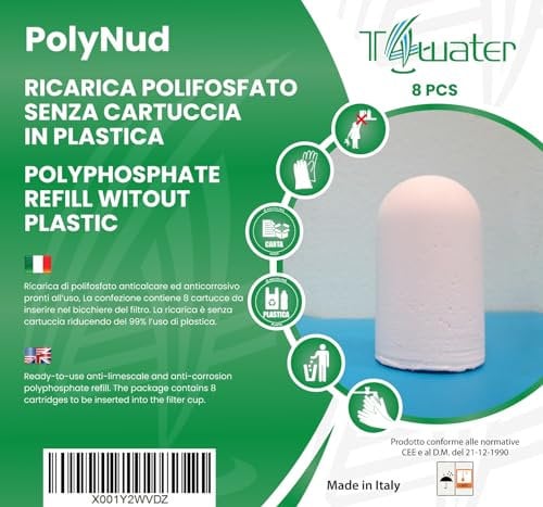 Ricarica di polifosfato per caldaia SENZA cartuccia in plastica. Confezione da 8 pcs. Anti-calcare (Ricarica di polifosfati, Refill polifosfati, sale per caldaia) 98% di plastica in meno.