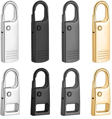 8 Stück Reißverschluss Köpfe zum Reparatur, Metall Reissverschluss Zipper Reißverschluss Anhänger Zipper Pull Reißverschluss Zieher Ersetzen für Jacken Stiefel Koffer Rucksäcke Kleidung Schuhe Gepäck