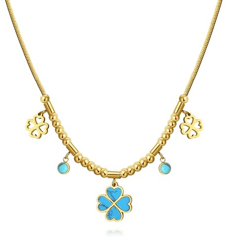 Joo&Rind Kette Gold Damen Halskette Edelstahl 18k Vergoldet Wasserfest Ketten mit Edelstein Schmuck Geschenke für Frauen