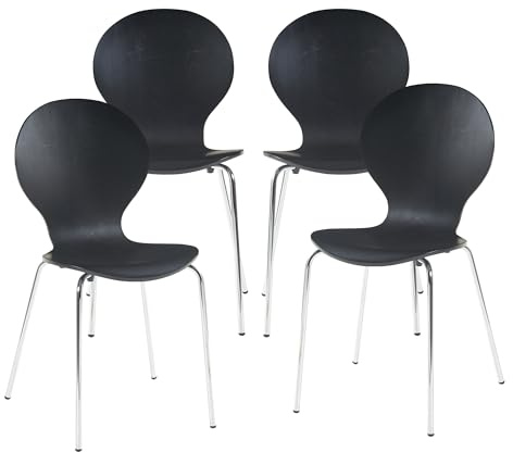 [en.casa] Esszimmerstühle 4er Set Etne Stühle für Esszimmer Küchenstühle Stapelstuhl Holz Metallbeine 85 x 48 x 50 cm Lehnstuhl Schwarz/Chromfarben