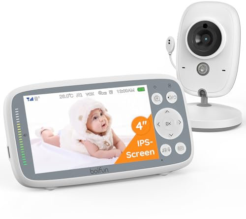 BOIFUN Baby Monitor Video Con Telecamera, Senza Wi-Fi, 4 IPS Schermo Con Zoom 5X, Facile Da Usare e Configurare, Rilevamento del Suono, Modalità VOX (Singolo Monitor e Telecamera Singola)