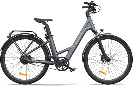 ADO E-Bike Air 28 Elektrofahrrad,Pedelec Riemenantrieb,28 Zoll,Momenten-Sensor, Riemenantrieb,1 Gang, Heckmotor, 345,00 Wh Akku, ebike Damen/Herren, Gepäckträger, Lampe (Gray)