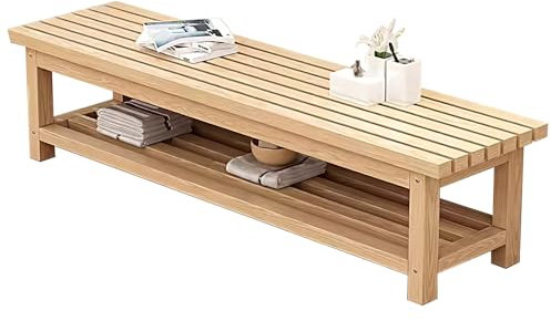 Banco de madera maciza para exteriores, para patio, porche, piscina, balcón, banco grande de madera para dos personas (natural, 100 x 40 x 40 cm)