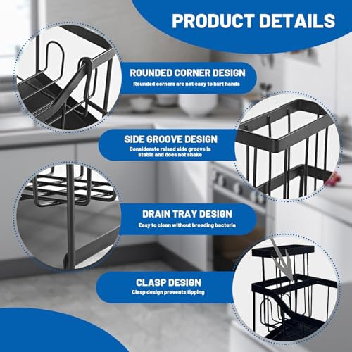 SWILLE Organisateur evier Cuisine, Porte Eponge evier Cuisine Mural avec Bac de Vidange, Organisation de l'évier avec Support pour Brosse