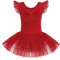 Arshiner Kinder Ballettkleidung Schleifen Mädchen Paillette Ballettkleid Kurzarm Ballett Trikot Tütü Tanzkleid Ballerina Outfits mit Glänzender Rock Rot 150