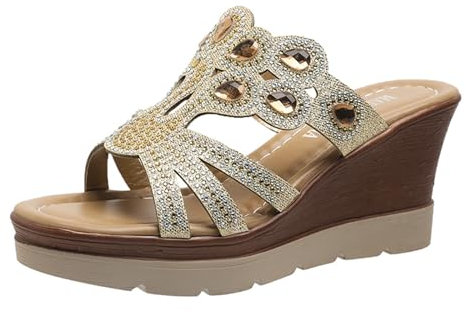 Generico Donna Pelle Flip Flop Donna Rosa Infradito Donna Pantofole con Tacco in Pendenza da Spiaggia da Donna Pantofole Casual vuote Scarpe con Fondo in Pendenza Donna da Lavoro Ciabatte (Gold, 41)