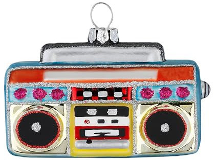 Christbaumschmuck Glas 8,5cm - Musikspieler Figur zum Aufhängen - handbemalt - Weihnachtsbaum Anhänger für Weihnachten - Christbaumanhänger & Weihnachtsbaumschmuck - Radio Bunt