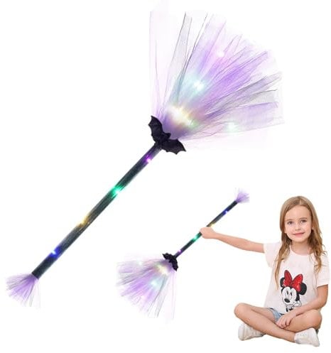 Halloween Witch Broom With LED Light, Witch Flying broomstic-k, Kids Witch broomstic-k, 65cm Witch magi-c Broom, Fancy Dress Up Halloween Cosplay For Boys Girls, Witch Flying Brooms Costume Props