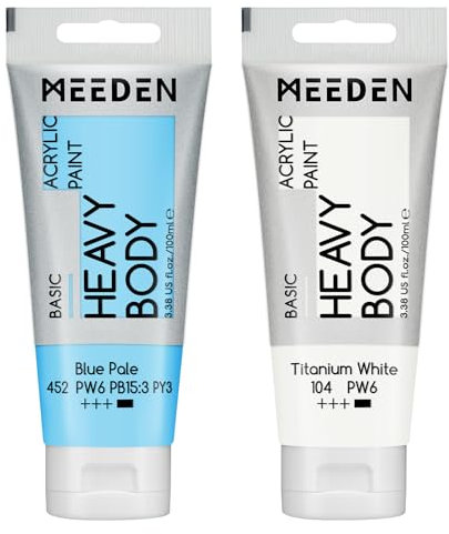 MEEDEN Peinture Acrylique Bleu Pâle: 100 ml Tube Peinture Acrylique Epaisse avec Couleur Blanche Titane Supplémentaire pour Débutant Adulte Artiste