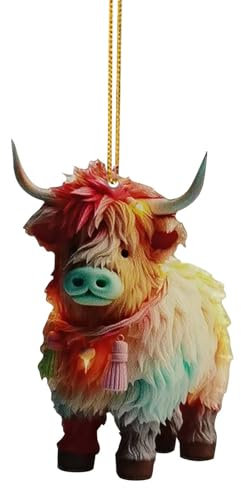 Weihnachtsbaum Deko Acryl 2D Weihnachtsschmuck,Niedliche Bunte Kuh Weihnachtsdeko Anhänger, Weihnachts Deko Tier-Figur Hängende Christbaumschmuck,Weihnachtsanhänger (Z1-D, 8cm)