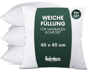 feintex Kopfkissen 4er Set (40x40 cm) - Hypoallergene, Waschbare Dekokissen, Sofakissen, Schlafkissen - Kissen für Bett und Sofa - Optimaler Schlafkomfort für zuhause