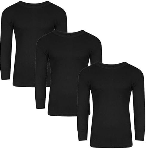 ANZEE Men's Thermal Long Sleeve Base Layer Top - Ultra-Warm Winter Vest Inner Adults T-Shirt for Outdoor Sports Running and Everyday Wear | S-XXL (UK, Alpha, L, Black Pack of 3)