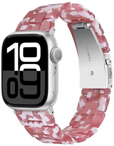Miimall Résine Bracelet Compatible avec Apple Watch 38/40/41/42mm(Series 10), Élégante et Légère Bande de Remplacement pour iWatch 10 9 8 7 6 5 4 3 2 1 SE Strap Réglable Femme, Petites Fleurs Rouges