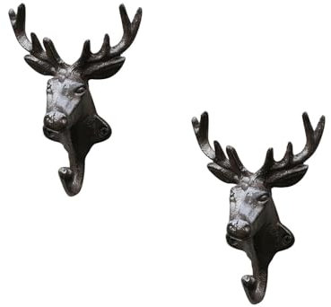 Heimvita Vintage Hirsch Wandhaken aus Gusseisen,2er-Set Kleiderhaken Wand im rustikalen Hirsch Design Geweihhaken, Dekorative Garderobenhaken für Innen und Außen (Schwarz)