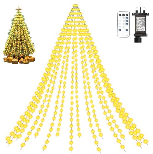 Twinkle Star Xmas Tree Lights, 3m 16 Strands 480 LED Indoor Outdoor Christmas Tree Lights with Remote/8 Modes/Timer, IP65 Waterproof Warm White Plug in Fairy Lights for Christmas Tree Decorations