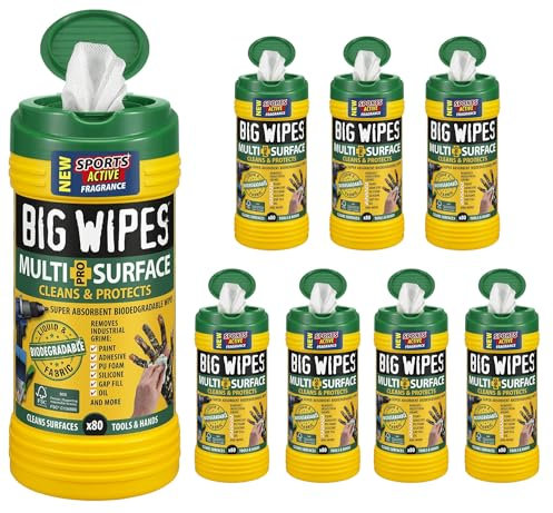Big Wipes 8x Single Multi-Surface Wipes Tub (640 wipes), Maximum Value, Biodegradable. Heavy Duty Super Absorbent Professional Wipes, 4 Bio-Based Power Solvents, Skin Kind for Trade