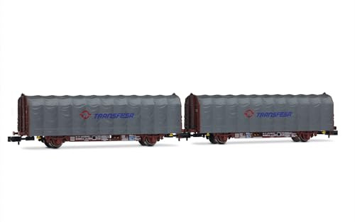 ARNOLD HN6711 RENFE, N Gauge Rolling Stock | 2-unit pack 2-axle tarpaulin wagon, Lis type, Transfesa modern logo, Epoch V, 1:160 Scale, Model Railway for Collectors