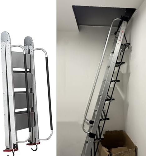 WWERTYY Klappbare Dachbodenleiter für 2 Stockwerke, Notleiter für Zuhause mit Sicherheitshandlauf, platzsparende Feuerleiter für Wohnheime (10 Stufen - 293 cm (115,4 Zoll))
