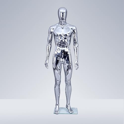 XSDAJSD Männliche Schaufensterpuppe, Ganzkörper, Verstellbarer Puppenkörper, Modellständer, galvanisiert, realistisch, Abnehmbarer Männer-Attrappentorso für Kleidung (Silber)