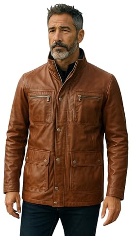 Men’s Genuine Lamb Leather Military Safari Parker Jacket Windproof Outwear Trench coat
