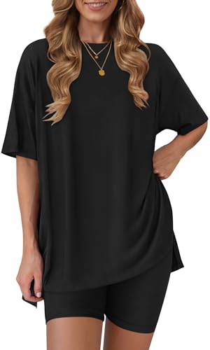 RUBZOOF Women 2 Piece Lounge Sets Summer Outfits Shorts Set Black L