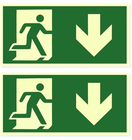2er Set Notausgangsschild Nachleuchtend – Selbstklebende fluchtwegschilder nachleuchtend aus PVC für Innen- und Außenbereiche – Langes Nachleuchten, Hohe Helligkeit(30x15 CM, Pfeil Unten)