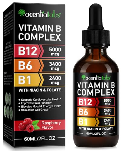 Vitamin B12 Liquid Drops with B6 – Sublingual Methylcobalamin B12 Supplement, High Strength B Complex, Energy Metabolism & Daily Wellness Support,Raspberry Flavor